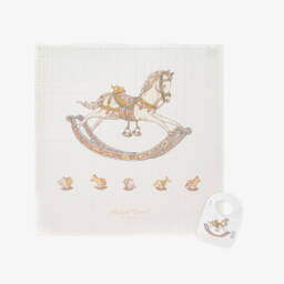 Atelier Choux Paris-Ivory Rocking Horse Swaddle & Bib Set | Childrensalon