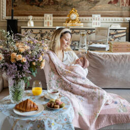 Atelier Choux Paris-Pink Bloom Swaddle (97cm) | Childrensalon