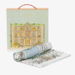 Atelier Choux Paris-White & Blue Tapestry Swaddle (97cm) | Childrensalon