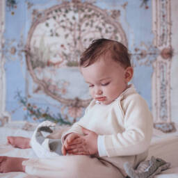 Atelier Choux Paris-White & Blue Tapestry Swaddle (97cm) | Childrensalon