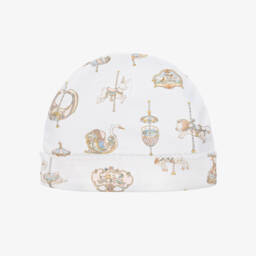 Atelier Choux Paris-White Carousel Print Cotton Layette Hat | Childrensalon