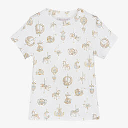 White Carousel Print Cotton T-Shirt