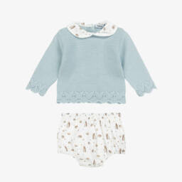 Babidu-طقم شورت قطن لون أزرق وعاجي للأولاد الرضع | Childrensalon