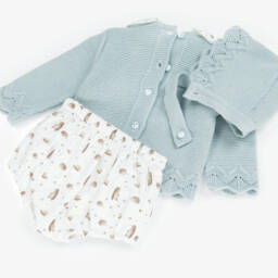 Babidu-طقم شورت قطن لون أزرق وعاجي للأولاد الرضع | Childrensalon