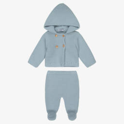 Babidu-Baby Boys Blue Knitted Pram Coat Set | Childrensalon
