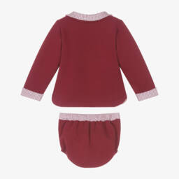 Babidu-Baby Boys Burgundy Red Cotton Shorts Set with Gingham Trims | Childrensalon
