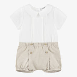 Babidu-Baby Boys Ivory Top & Beige Cotton Shorts Set | Childrensalon