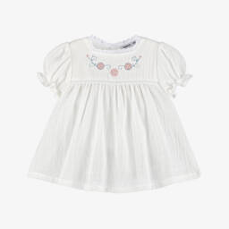 Babidu-فستان قطن بتطريز ورود لون عاجي للبنات الرضع | Childrensalon