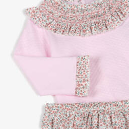 Babidu-Комплект с шортами розовый в цветочек хлопковый с оборчатым воротником длямалышек | Childrensalon