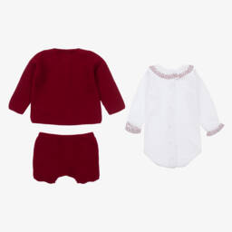 Babidu-Baby Girls Red Knitted Shorts Set | Childrensalon