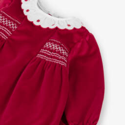 Babidu-Baby Girls Red Velvet Smocked Dress | Childrensalon