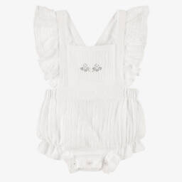 Babidu-Baby Girls White Embroidered Cotton Shortie | Childrensalon