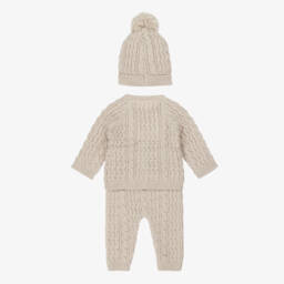 Babidu-Beige Cable Knit Baby Trouser Set | Childrensalon
