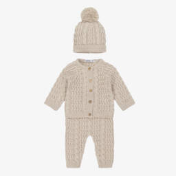 Babidu-Beige Cable Knit Baby Trouser Set | Childrensalon