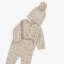Babidu-Beige Cable Knit Baby Trouser Set | Childrensalon