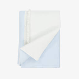 Babidu-Blue Cotton Knit Padded Blanket with Smocked Frill (80cm) | Childrensalon