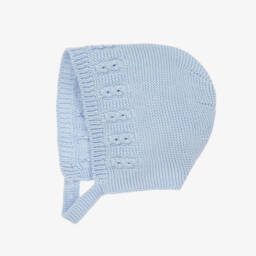 Babidu-Blue Knitted Cotton Baby Bonnet | Childrensalon