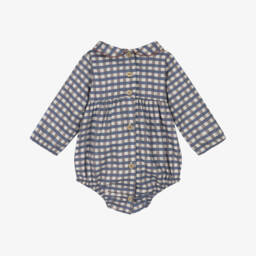 Babidu-Blue & Mauve Check Cotton Shortie | Childrensalon