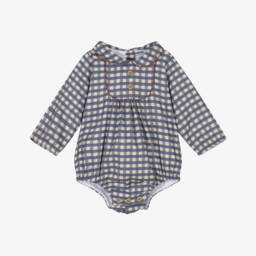 Babidu-Blue & Mauve Check Cotton Shortie | Childrensalon