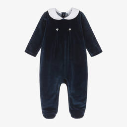 Babidu-Blue Velour Babygrow | Childrensalon