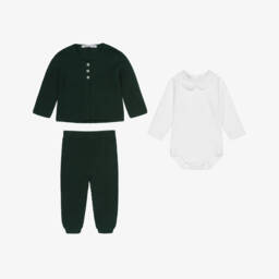 Babidu-Брючный комплект зелёный с белым боди для мальчиков | Childrensalon