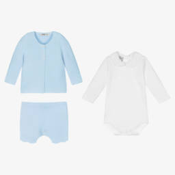 Babidu-Boys Light Blue Knitted Shorts Set | Childrensalon
