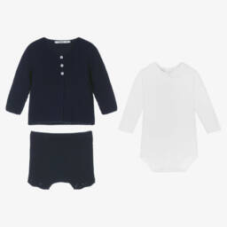 Babidu-Boys Navy Blue Knitted Shorts Set | Childrensalon