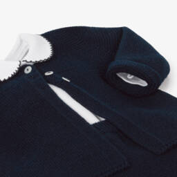 Babidu-Boys Navy Blue Knitted Shorts Set | Childrensalon