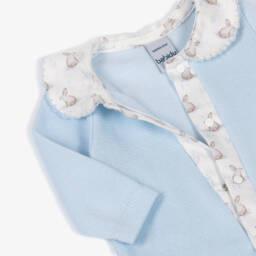 Babidu-Boys Pale Blue Cotton Knit Babygrow with Bunny Print Trims | Childrensalon
