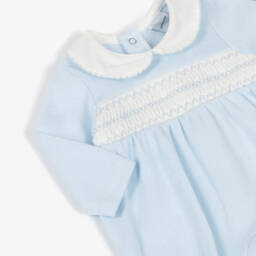 Babidu-Boys Pale Blue Cotton Knit Smocked Babygrow | Childrensalon