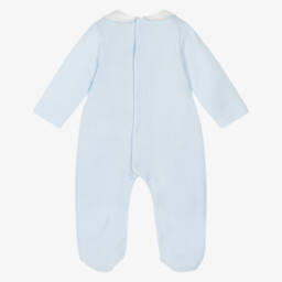 Babidu-Boys Pale Blue Cotton Knit Smocked Babygrow | Childrensalon