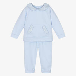 Babidu-Брючный комплект голубой с воротником в клетку из хлопка для мальчиков | Childrensalon