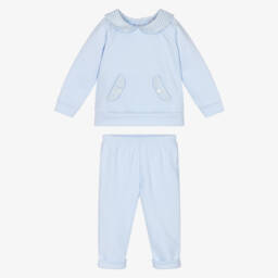 Babidu-Брючный комплект голубой с воротником в клетку из хлопка для мальчиков | Childrensalon