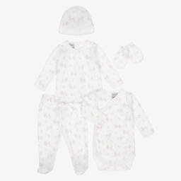 Babidu-طقم أفارول بطبعة أشجار وبط قطن لون أبيض للاولاد الرضع | Childrensalon