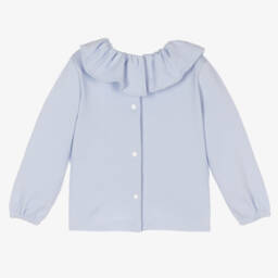 Babidu-Girls Blue Cotton Jersey Top | Childrensalon