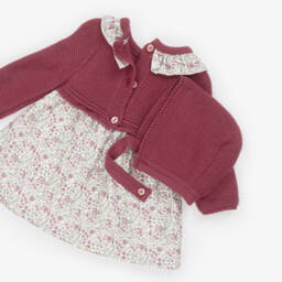 Babidu-Girls Burgundy Red Floral Cotton Dress Set | Childrensalon