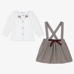 Babidu-Girls Red Check Cotton Skirt Set | Childrensalon