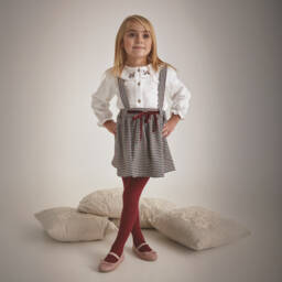 Babidu-Girls Red Check Cotton Skirt Set | Childrensalon