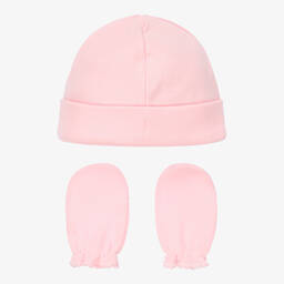Babidu-قبعة مع قفازات قطن لون زهري للمولودات | Childrensalon