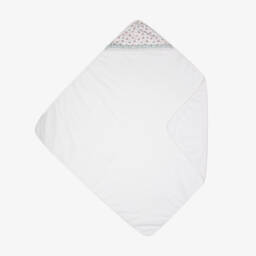 White Cotton Floral Hooded Towel with Gingham Frill (100cm)