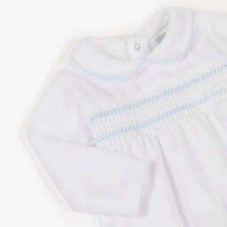 Babidu-Комбинезон из двух частей белый велюровый с вышивкой для малышей | Childrensalon