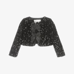 Girls Black Sequin Cardigan with Satin Bows