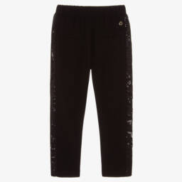 BCBGMAXAZRIA-Girls Black Twill Trousers with Sequinned Side Stripe | Childrensalon