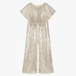BCBGMAXAZRIA-Girls Gold Sequinned Jumpsuit | Childrensalon