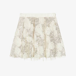 Girls Ivory Tulle & Silver Sequin Skirt