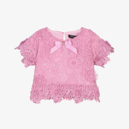 Girls Pink Guipure Lace Blouse