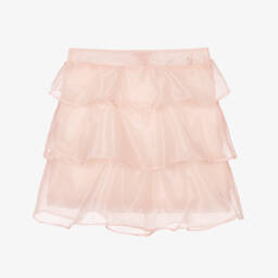 Girls Pink Organza Tiered Ruffle Skirt