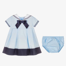 Beatrice & George-Baby Girls Blue Cotton Sailor Dress  | Childrensalon