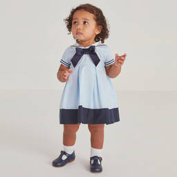 Beatrice & George-Baby Girls Blue Cotton Sailor Dress  | Childrensalon