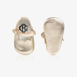 Beatrice & George-Baby Girls Gold Leather Pre-Walker Shoes  | Childrensalon